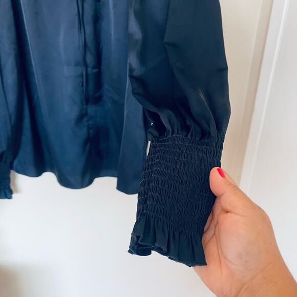 Rebecca Taylor Tie Neck Sateen Blouse - Picture 7 of 7